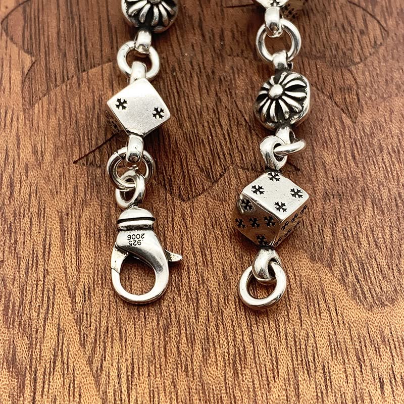 Chrome Hearts Sterling Silver Dice and Flower Bead Bracelet